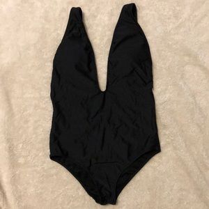 Black deep v neck bathing suit